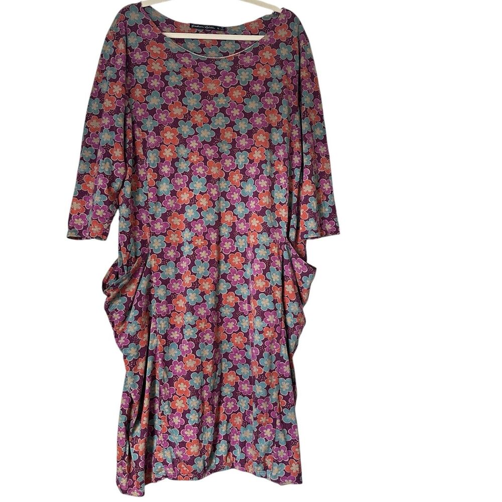 Gudrun Sjoden Midi Dress Size XL Cotton Modal Pink Floral Long Sleeve Pockets